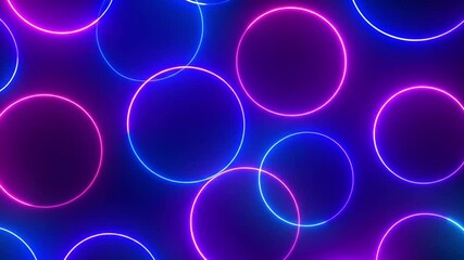 Poster - Abstract Neon Glowing Circles Animation on Dark Background with Blue and Pink Lights