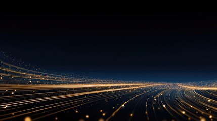 Leinwandbilder - Abstract golden light trails with dynamic lines on dark background, ideal as wallpaper or poster for futuristic tech designs – featuring glowing particles, sleek digital aesthetic