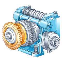 Poster - Detailed Illustration of Mechanical Engine Component with Gear System, isolated on transparent background.