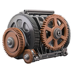 Poster - Detailed Close-Up of Interlocking Gears in Mechanical System, isolated on transparent background.