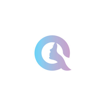 Q girls face logo. vector illustration of letter Q and girl face for icon,symbol or logo