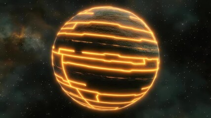 Poster - A detailed shot of a planet in deep space showcasing glowing lines and a textured surface against a backdrop of stars and nebulae emphasizing an ethereal atmosphere