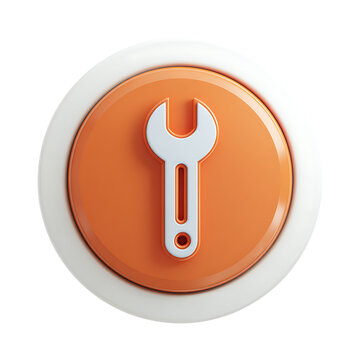 Vibrant photo of 3d rendered orange circle icon with white wrench symbol isolated on transparent background.