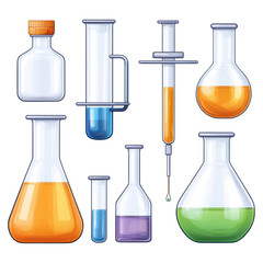 Poster - Colorful Laboratory Glassware and Lab Equipment for Scientific Research, isolated on transparent background.