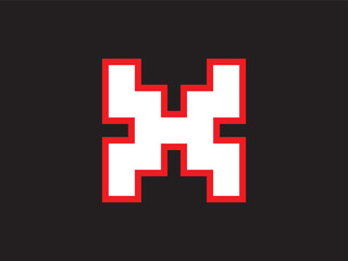 Poster - Geometric Pixelated Letter H Logo Red Outline Isolated on Black Background