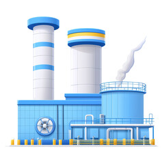 Poster - Industrial Power Plant with Cooling Towers and Emission Steam Release, isolated on transparent background.