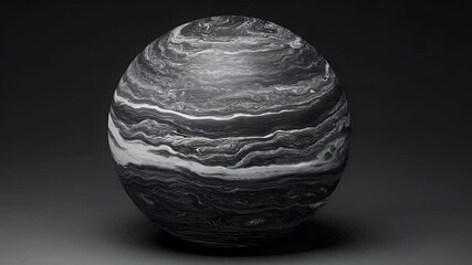 Leinwandbilder - A detailed close-up showcases a layered sphere in shades of black and gray. Textured surface with light reflecting off the layers, creating a sense of depth on a dark gray backdrop.