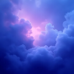Aufkleber - Dramatic sky with fluffy blue clouds surrounding a bright pink and purple light source in a gradient composition