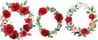 © Forest.Rox - Elegant Watercolor Rose Wreaths with Red and Pink Flowers and Greenery for Wedding Invitations and Graphic Design