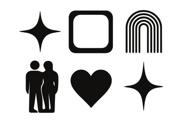 Poster - Creative vector illustrations of symbols representing love, unity, and positivity in various shapes and styles