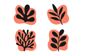 Poster - Bold abstract plant shapes in black against a coral background creating a modern design aesthetic for interior decor