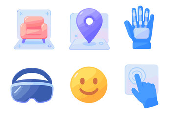 Poster - Digital icons representing modern technology and virtual reality tools for innovative experiences
