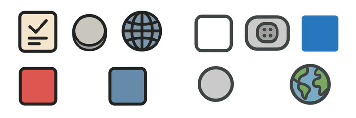 Fototapete - Icons representing various concepts such as verification, geography, and digital elements shown on a grid pattern