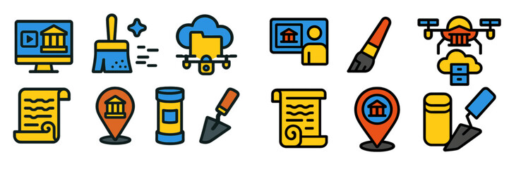 Poster - Digital tools and icons for creative projects in a modern workspace showcasing various artistic activities