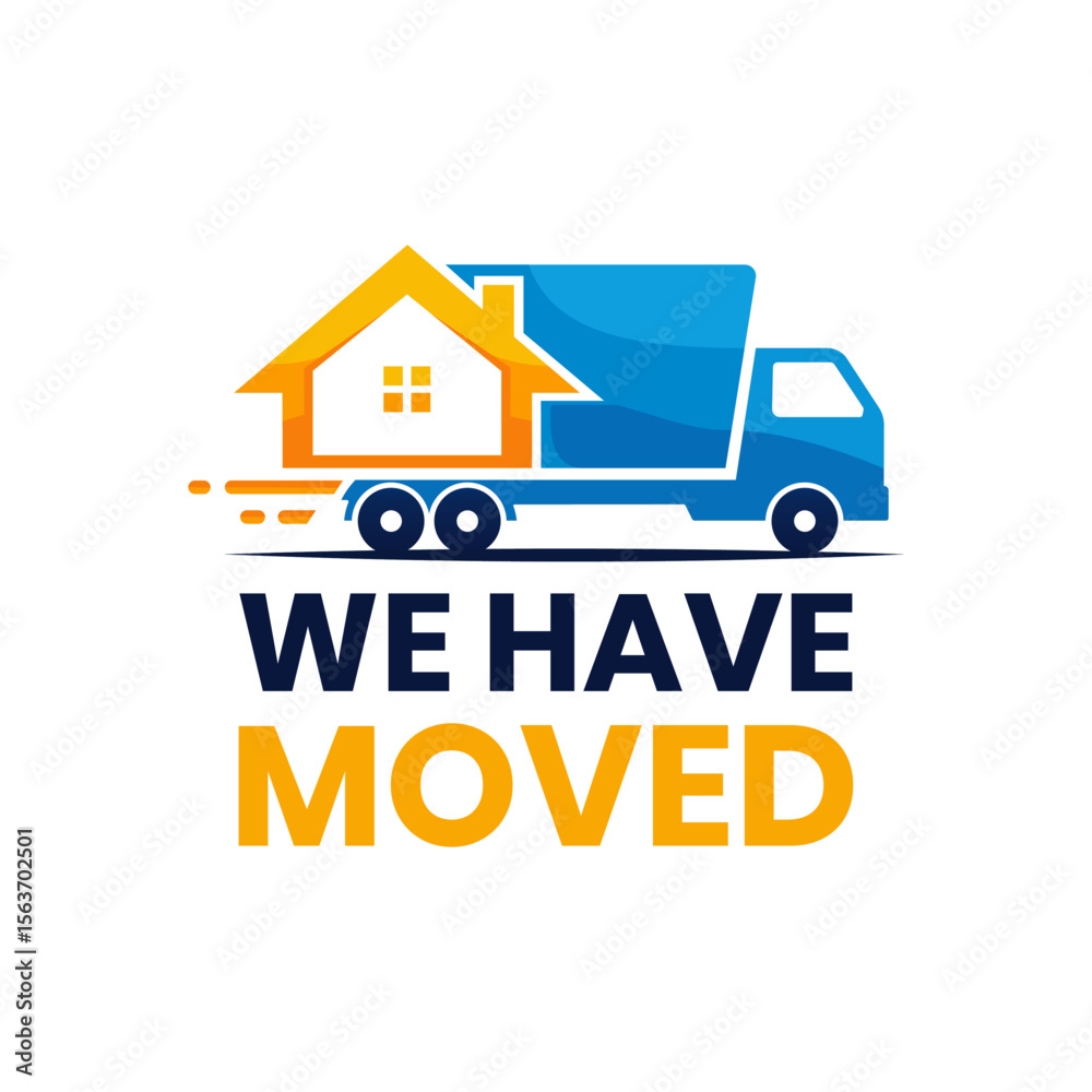 Relocation Font Professional We Have Moved Logo Template with Clean Fonts and Symbolic ...