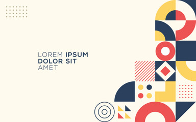 Poster - Geometric design with shapes in red blue and yellow on a beige background