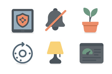 Fototapete - Digital icons representing security, notifications, growth, and information in a modern style