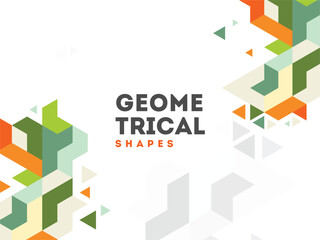 Poster - Geometric shapes in orange green and grey create a playful design on a white background with text