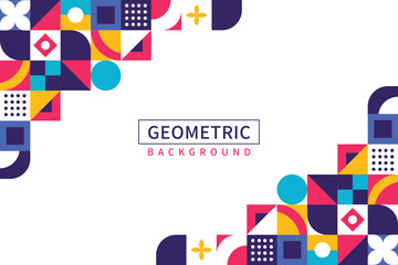 Poster - Geometric shapes in squares with a text Geometric background in the middle