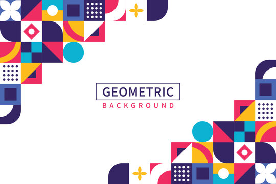Geometric shapes in squares with a text Geometric background in the middle