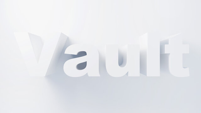 3D depiction of the word Vault in white lettering set against a sleek gradient backdrop, representing themes of protection and storage.