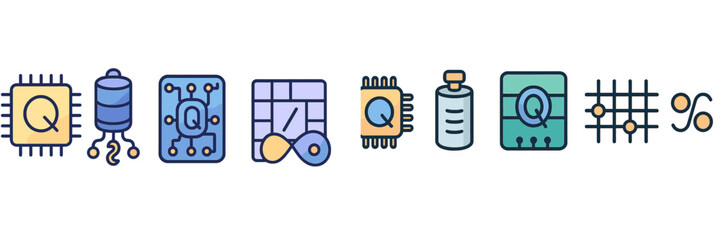 Poster - Symbols representing quantum technology advancements in a modern digital format