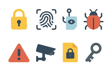 Poster - Digital security icons representing privacy, protection, and data safety in modern technology environments