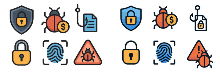 Poster - Symbolic representations of cybersecurity, malware, and online protection measures shown in various icons during a digital security presentation