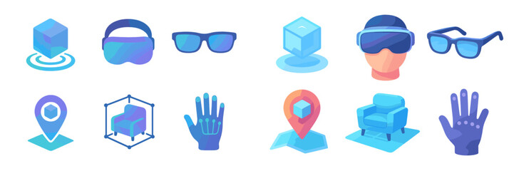 Poster - Various modern technology icons representing virtual reality and augmented reality applications