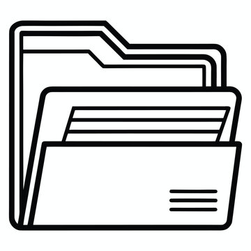Vector Line Art Illustration of a File Folder with Documents Clean, Minimalist Design for Organization and Data Management