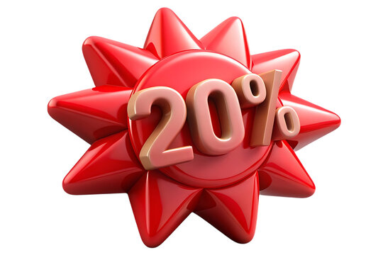 Glossy red bow with twenty percent discount text for sales and promotions