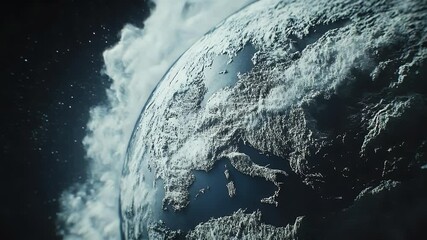 Poster - A detailed view of Earth from space featuring cloud cover illuminated by soft light in a dark background depicting the continents and oceans.