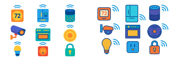 Aufkleber - Smart home devices and connected technologies showcase various functionalities and features in colorful icons