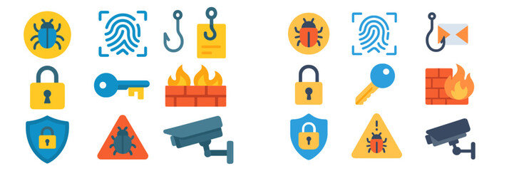 Poster - Icon set featuring security symbols like locks, keys, and cameras, designed for digital safety and protection concepts
