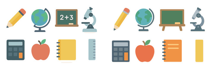 Poster - Educational icons showcasing learning tools such as pencils, globes, and calculators in a colorful layout