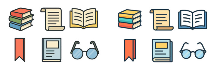 Poster - Various colorful books, reading materials, and accessories displayed in a flat layout for educational purposes