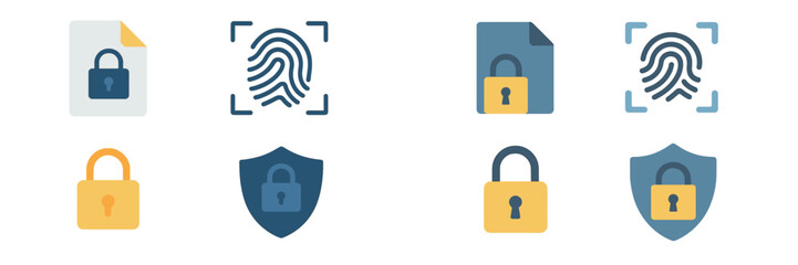 Poster - Digital security icons showcasing padlocks and fingerprints representing data protection and privacy management solutions