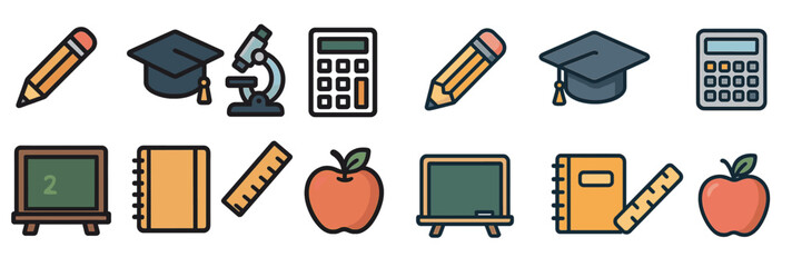 Poster - Collection of educational icons representing various academic tools and symbols commonly used in schools
