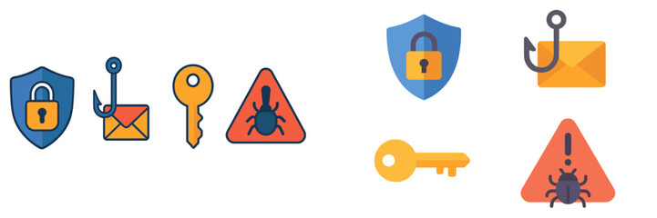 Poster - Digital security icons illustrating threats, protection, and safety measures in online environments and the importance of cybersecurity