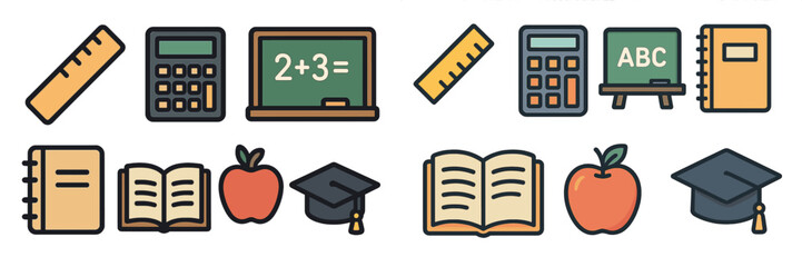 Poster - Educational icons representing various school supplies and activities suitable for learning environments and classrooms