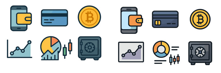 Poster - Digital payment methods and financial icons illustrating modern banking trends and cryptocurrency transactions