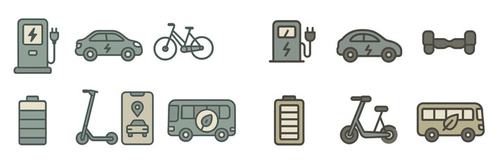 Aufkleber - Electric transportation icons illustrating modern mobility solutions for urban environments and sustainable commuting options