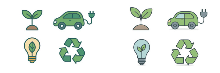 Poster - Illustration showcasing eco-friendly concepts including electric vehicles and sustainable energy solutions