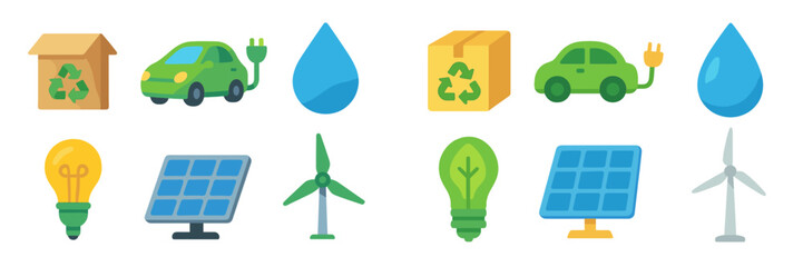 Poster - Icons representing sustainability, renewable energy, and eco-friendly practices in a clean and modern design