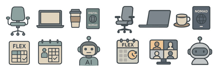 Aufkleber - Exploration of digital nomad lifestyle featuring tech tools and flexible work arrangements