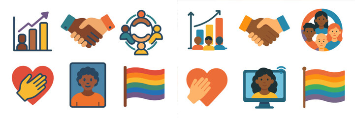 Aufkleber - Icons representing teamwork, community engagement, and support for diversity in a colorful and modern design