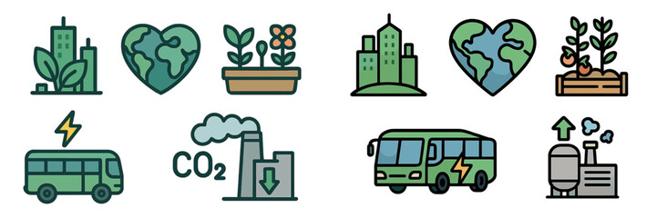 Poster - Exploring environmental icons representing sustainability, green technology, and community gardening efforts