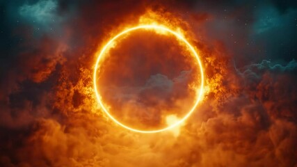 Wall Mural - Radiant ring engulfed in fiery clouds, against starry expanse