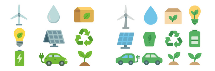 Poster - Icons depicting renewable energy sources and eco-friendly transportation in a green theme