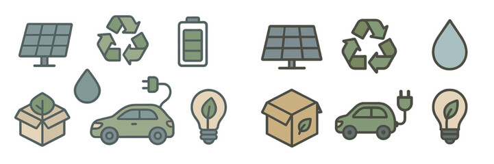 Poster - Sustainable energy icons showcasing solar power, recycling, and eco-friendly innovations for green living
